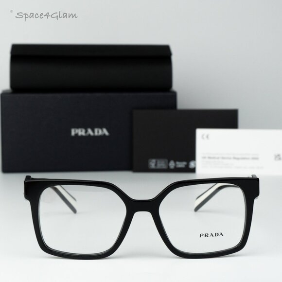 Prada Women Eyeglasses Black Demo Square PRB03V 16K1O1 NEW AUTHENTIC - Picture 3 of 8